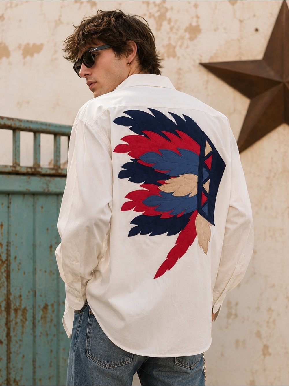Vintage Custom Pat Brandt Western Tux Shirt w/ Feather Appliqué — Classix